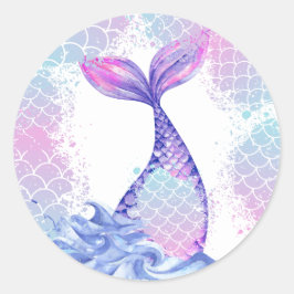 Pegatina Redonda Bajo el mar Fiesta de primer cumpleaños Cute azul 