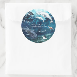 Pegatina Redonda Bajo el mar   Ocean Baby Shower