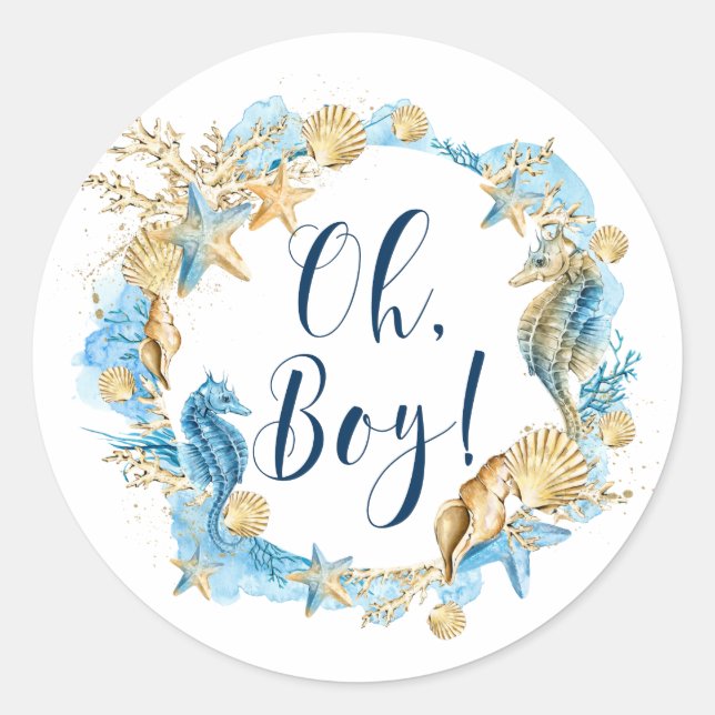 Pegatina Redonda Bajo el mar | Oh Boy Baby Shower (Anverso)