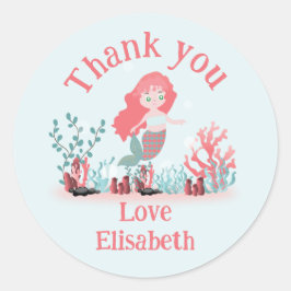 Pegatina Redonda Bajo el mar Princesa Sirena Cumpleaños