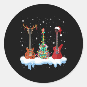 Pegatina Redonda bajo guitarra santa hat reno hippie guitarra amant