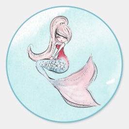 Pegatina Redonda Bajo la Fiesta del Cumpleaños de la Sirena de Mar