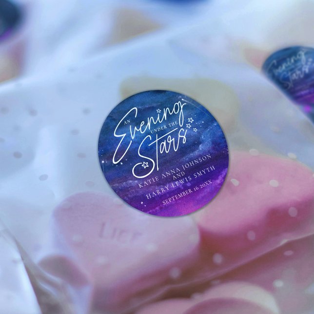 Pegatina Redonda Bajo las estrellas boda personalizado (Subido por el creador)