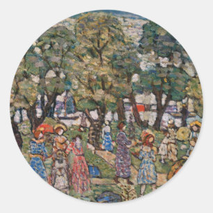 Pegatina Redonda Bajo los árboles de Maurice Prendergast, Arte fino