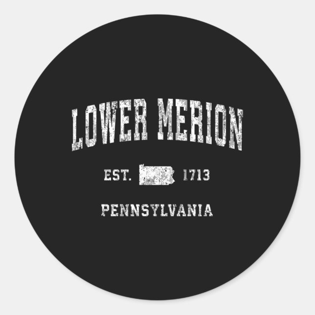 Pegatina Redonda Bajo Merion Pennsylvania Pa Deportes Atléticos (Anverso)