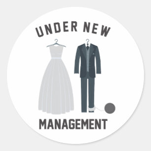 Pegatina Redonda Bajo Nueva Gestión Para El Matrimonio De La Novia