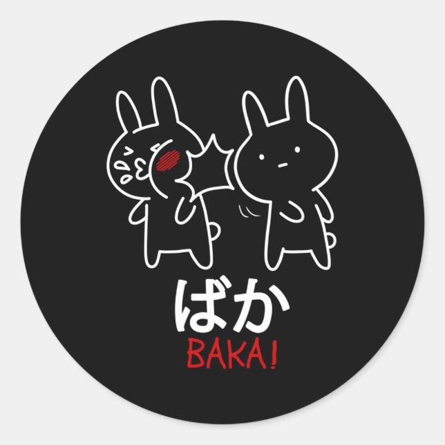 Pegatina Redonda Baka Anime Ga Otaku Rabbit Slap Japonés (Anverso)
