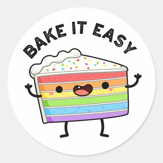 Pegatina Redonda Bake It Easy Funny Cake Pun (Anverso)