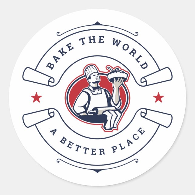 Pegatina Redonda Bake The World A Better Place Bakery Chef (Anverso)