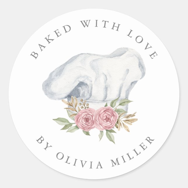 Pegatina Redonda Baked Con Amor Elegante Mezclador Rosa Pastry Clas (Anverso)