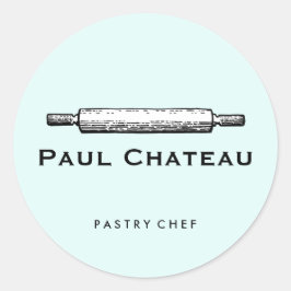 Pegatina Redonda Baked Goods Rolling Pin Bakery Pale Blue
