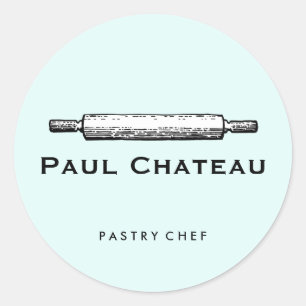 Pegatina Redonda Baked Goods Rolling Pin Bakery Pale Blue