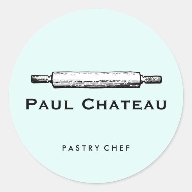 Pegatina Redonda Baked Goods Rolling Pin Bakery Pale Blue (Anverso)