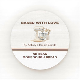 Pegatina Redonda Baked With Love Artisan Bread Bakery Sticker