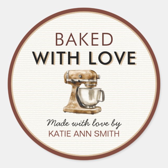 Pegatina Redonda Baked With Love Bakery Goods Label Stickers  (Anverso)