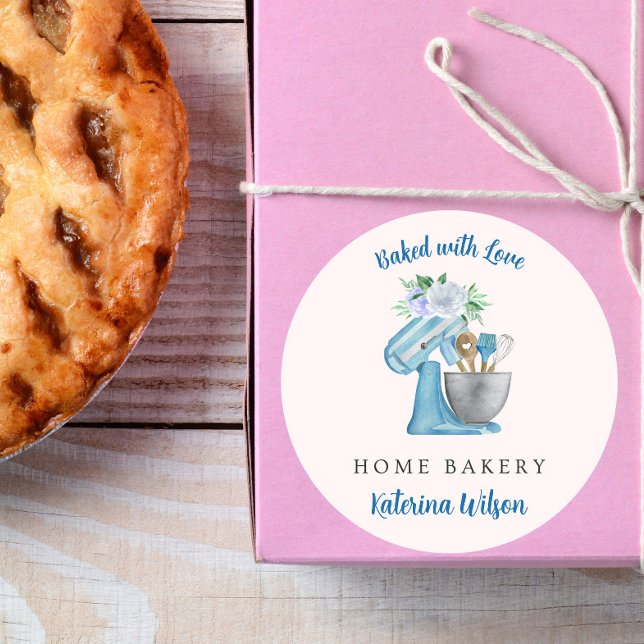 Pegatina Redonda Baked with Love Blue Flower Mixer (Subido por el creador)