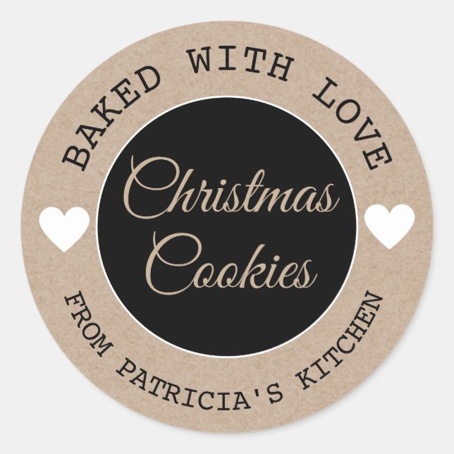 Pegatina Redonda Baked With Love Kraft Paper Christmas Cookies (Anverso)