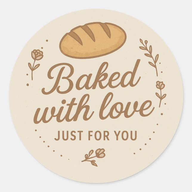 Pegatina Redonda Baked With Love Sticker Label (Anverso)