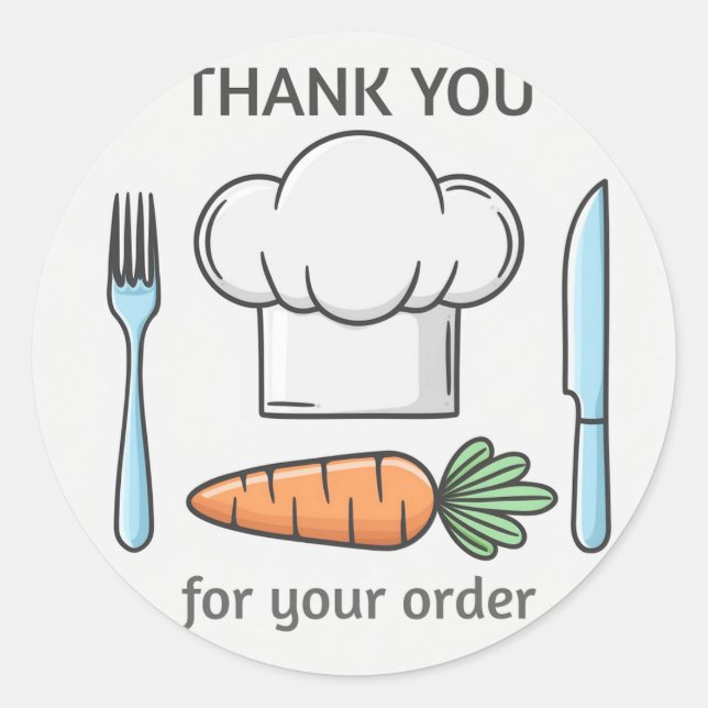 Pegatina Redonda Baker Gorra y Cutlery gracias (Anverso)