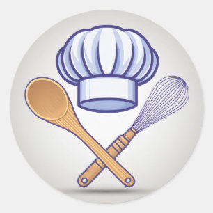 Pegatina Redonda Baker Gorra y Whisk