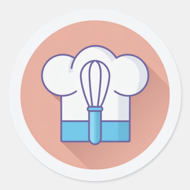 Pegatina Redonda Baker Gorra y Whisk (Anverso)