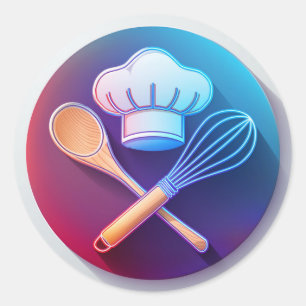 Pegatina Redonda Baker Gorra y Whisk