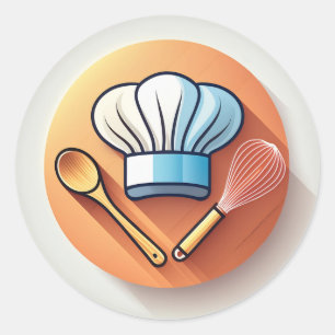 Pegatina Redonda Baker Gorra y Whisk