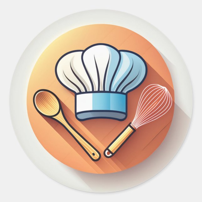 Pegatina Redonda Baker Gorra y Whisk (Anverso)