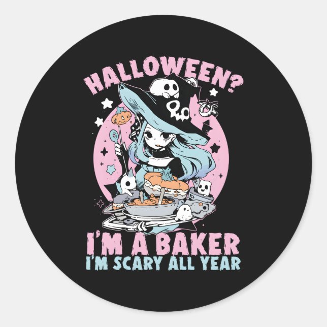 Pegatina Redonda Baker Halloween Hornear Bake Scary Trick O Trek (Anverso)