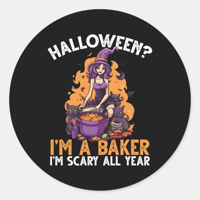 Pegatina Redonda Baker Halloween Hornear Bake Scary Trick O Trek (Anverso)