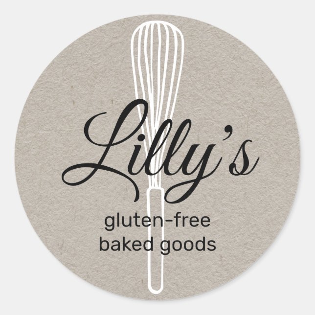 Pegatina Redonda Baker Whisk Bakery Square Kraft Business Card (Anverso)