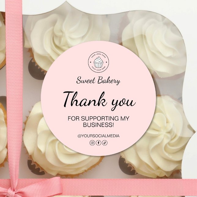 Pegatina Redonda Bakery Custom Logo Thank You Business  (Bakery Custom Logo Thank You Business Classic Round Sticker)