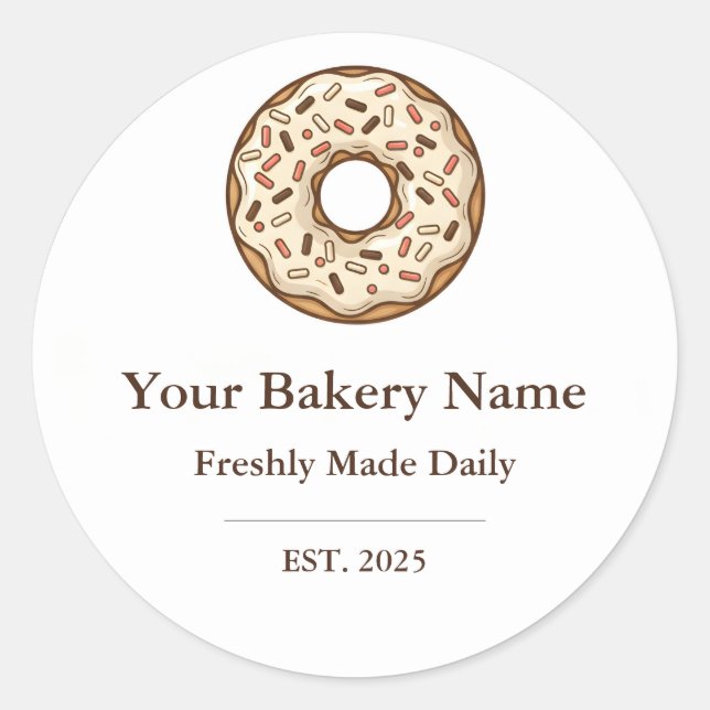 Pegatina Redonda Bakery Logo Sticker - Custom Donut Icon Design (Anverso)