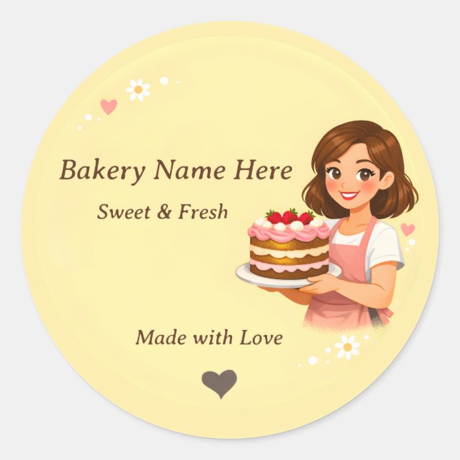 Pegatina Redonda Bakery logo Sticker - Custom Pastry Chef design  (Anverso)