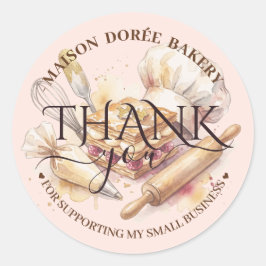 Pegatina Redonda Bakery Pastry Chef Gold Baking Catering Thank You