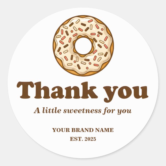 Pegatina Redonda Bakery Thank You Sticker Brown Donut Illustration  (Anverso)