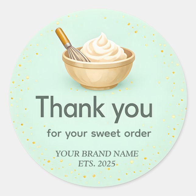 Pegatina Redonda Bakery Thank You Sticker Custom Mint Green Design (Anverso)