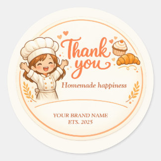 Pegatina Redonda Bakery Thank You Sticker - Cute Girl Baker Design 