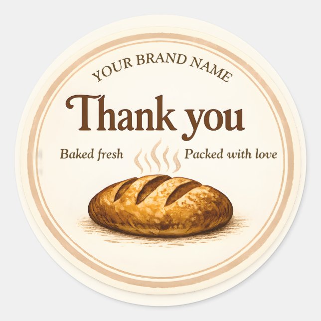 Pegatina Redonda Bakery Thank You Sticker - Loaf of Bread Design (Anverso)