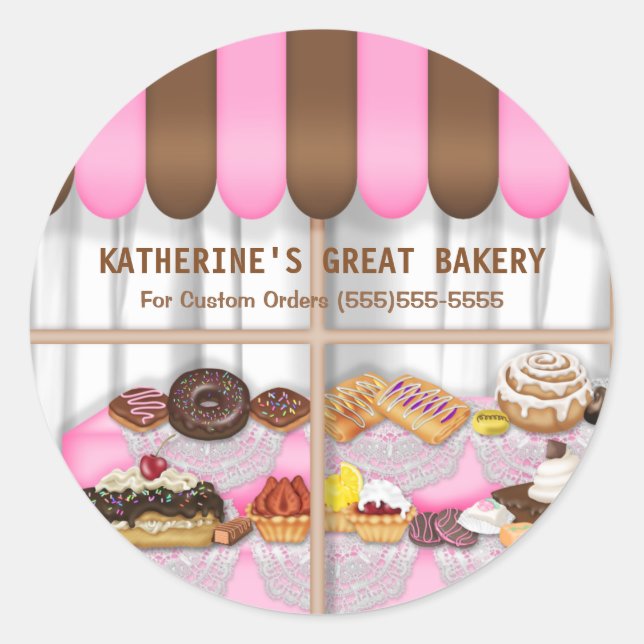 Pegatina Redonda Bakery Window Business (Anverso)