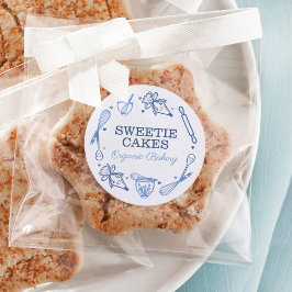 Pegatina Redonda Baking & Cooking Utensil Naval Azul y Blanco