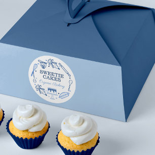 Pegatina Redonda Baking & Cooking Utensil Naval Azul y Blanco