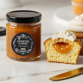 Pegatina Redonda Baking & Cooking Utensil negro y blanco