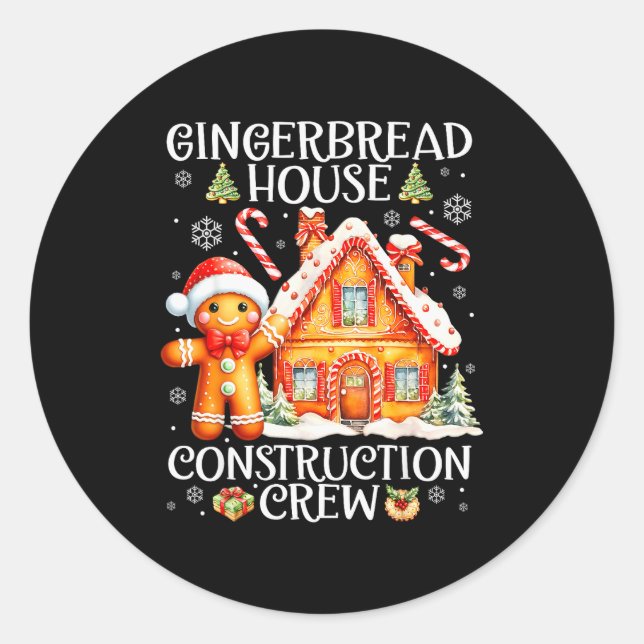 Pegatina Redonda Baking Gingerbread House Construction Crew Christm (Anverso)