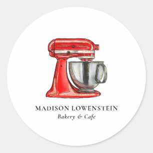 Pegatina Redonda Baking Red Whisk Caterer Pastry Chef