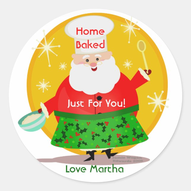 Pegatina Redonda Baking Santa Navidades Personalizados Pegatinas (Anverso)