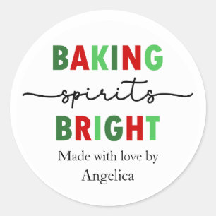 Pegatina Redonda Baking Spirits Bright Hecho con Amor Navidad