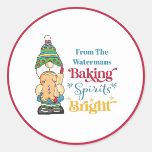 Pegatina Redonda Baking Spirits Brillantes Cookie Navidades Rojos