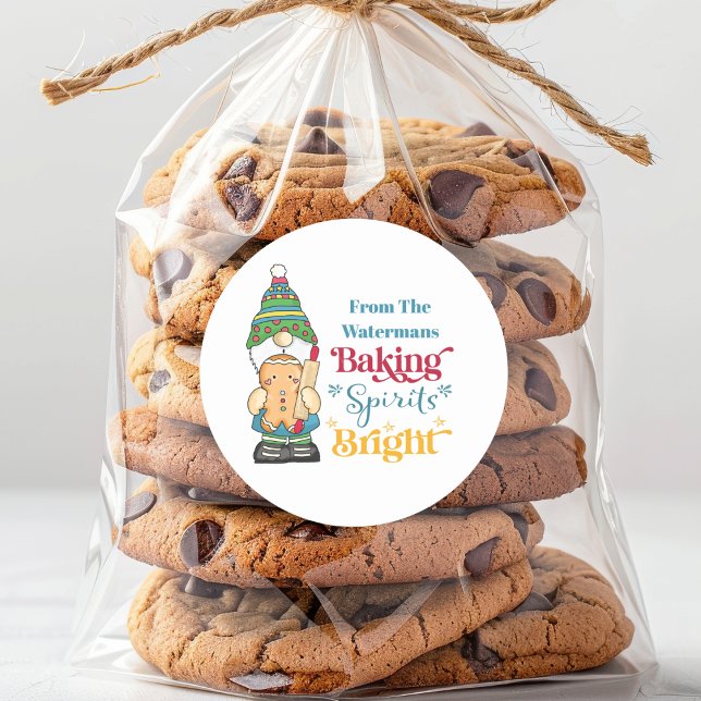 Pegatina Redonda Baking Spirits Brillantes Navidades de cookies (Baking Spirits Bright Monogrammed Gift Bag Sticker for Baked Goods. Happy Holidays!)