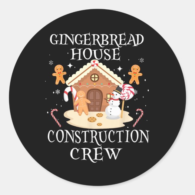 Pegatina Redonda Baking Xmas Gingerbread House Construction Crew De (Anverso)